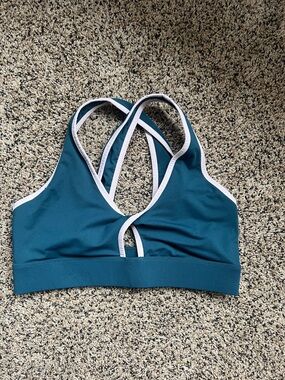 Fabletics Teal Sports Bra with White Trim Crossback